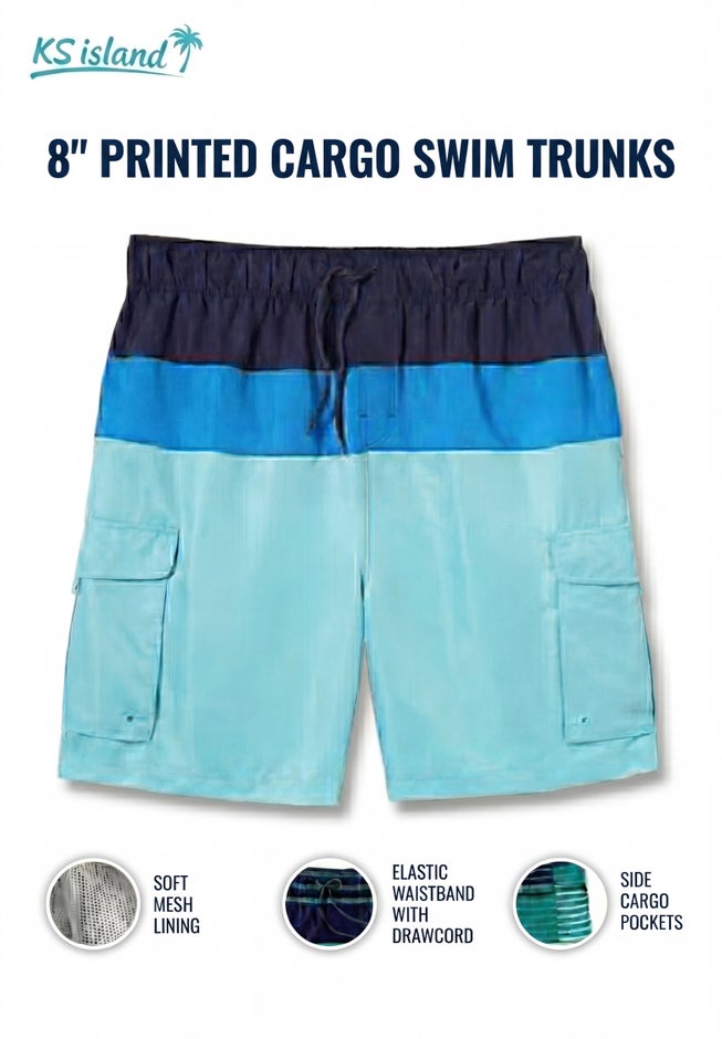 8" Printed Cargo Swim Trunks image number 1