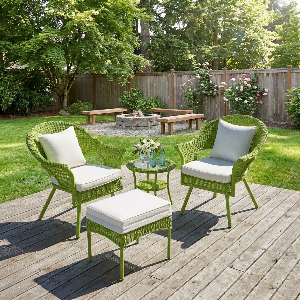 Roma Hand-Woven Resin Wicker Stacking Chair with Toss Pillow & Seat Cushion image number 1