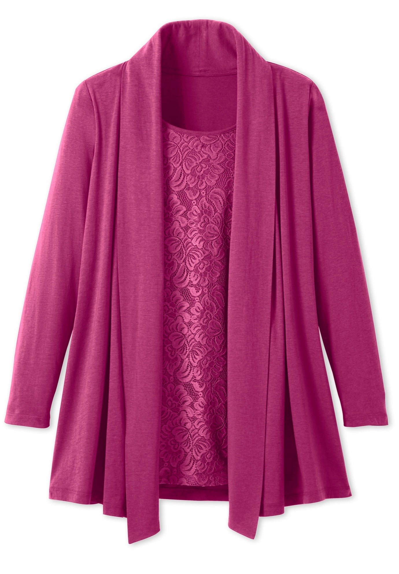 2-Fer Cardigan & Attached Lace Tunic image number 1