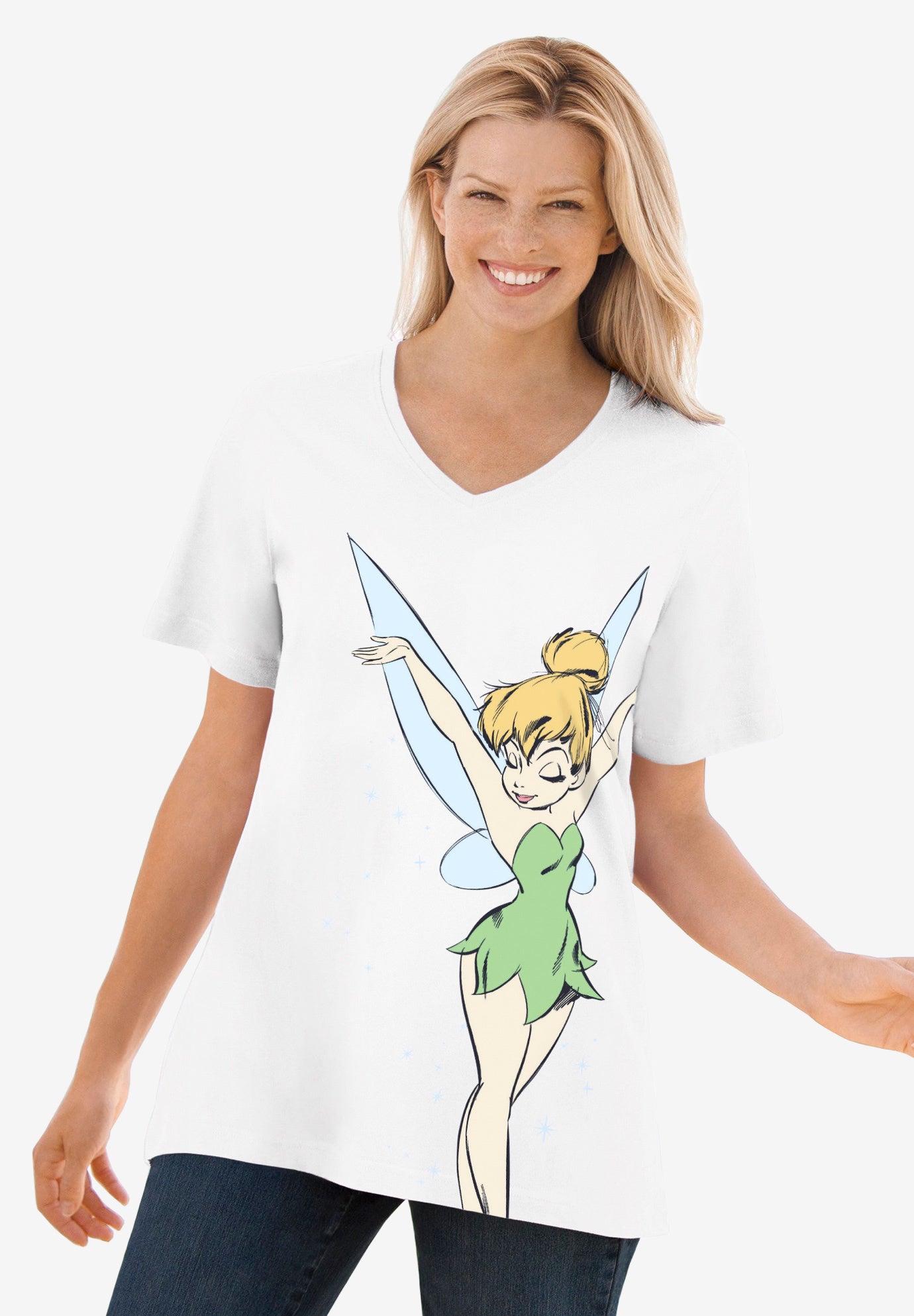 Disney Women's Short Sleeve V-Neck Tee Tinkerbell image number 0