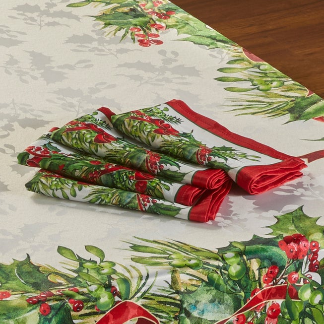 Holly Ribbon Square Napkins image number null
