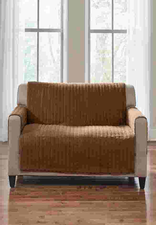 Loveseat Reversible Plush Stripe Furniture Protector image number 0