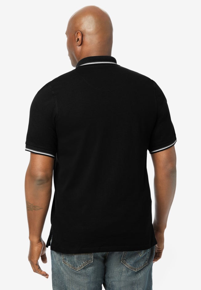 Double R Polo Double Tipped Polo with Twill Lined Placket, Black | King Size