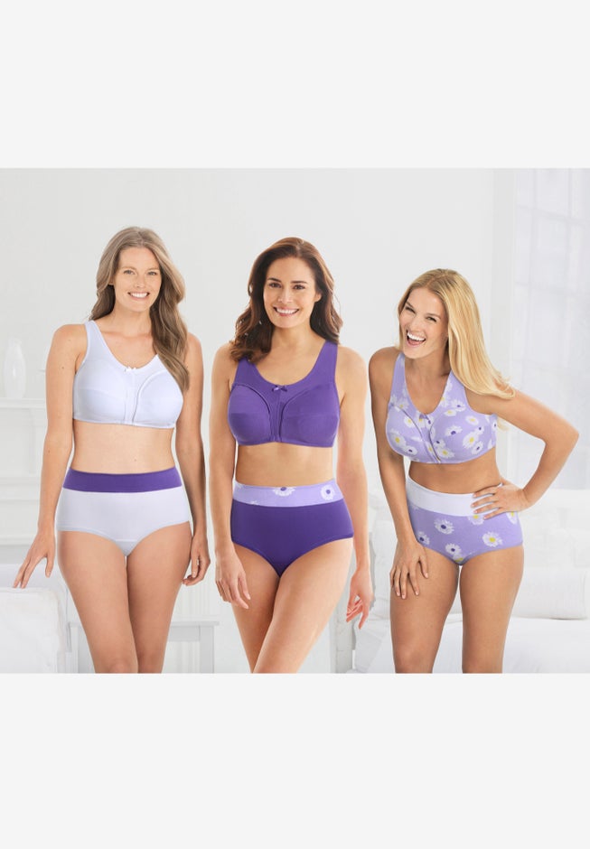 3-Pack Front-Close Cotton Wireless Bra image number 4