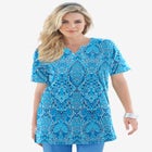 Plus Size Soft Knit Print Tunic with Notch Neckline image number null