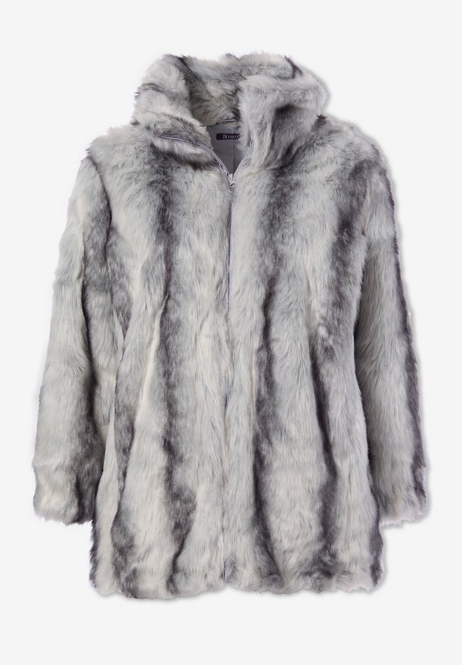 Plus Size Mid-Length Hooded Faux Fur Coat image number 6