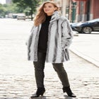Plus Size Mid-Length Hooded Faux Fur Coat image number null
