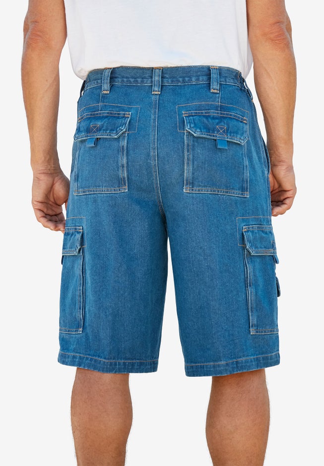 12" Side Elastic Denim Cargo Shorts image number 1