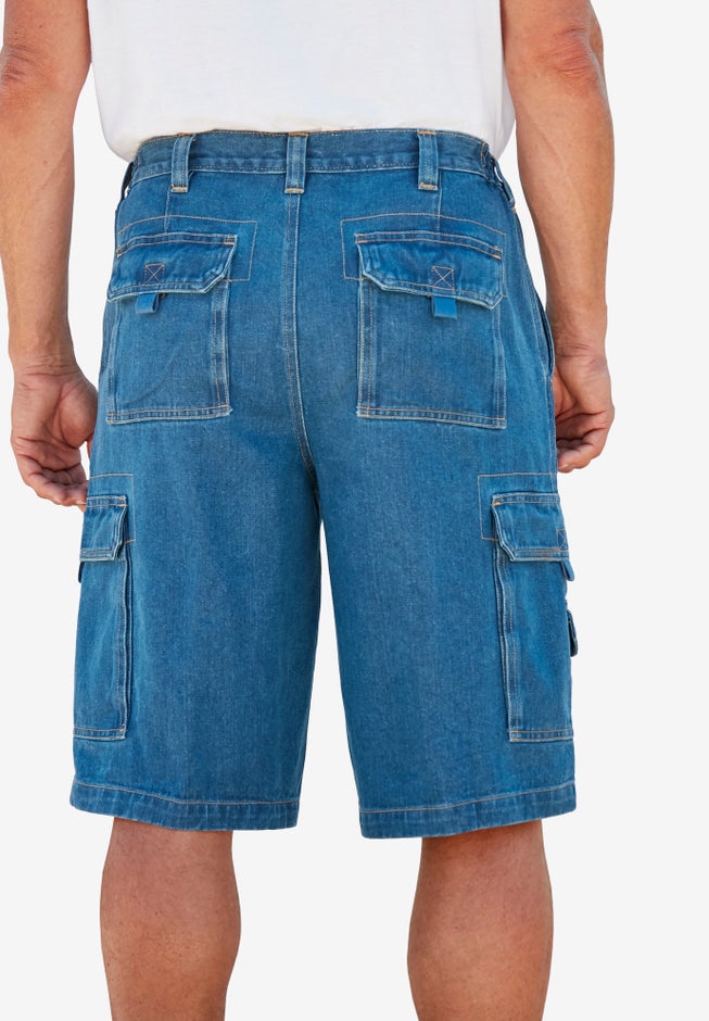 12" Side Elastic Denim Cargo Shorts image number 1