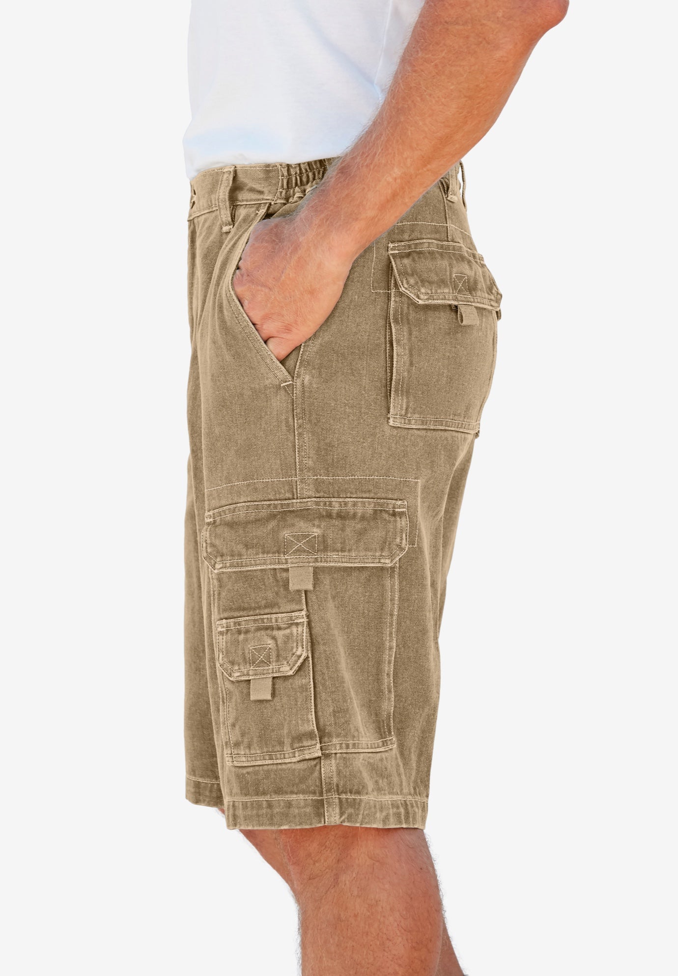 12" Side Elastic Denim Cargo Shorts image number 2