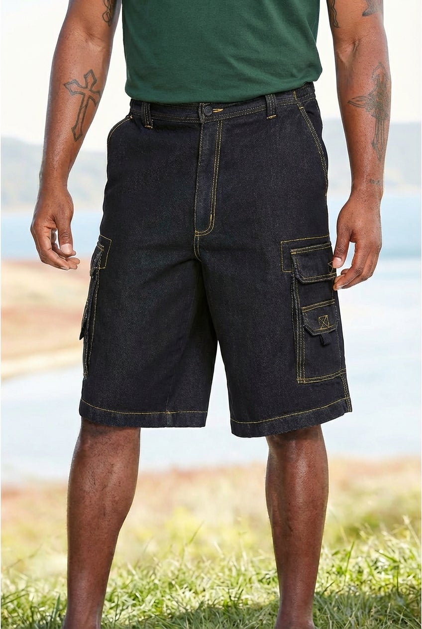 12" Side Elastic Denim Cargo Shorts image number 0