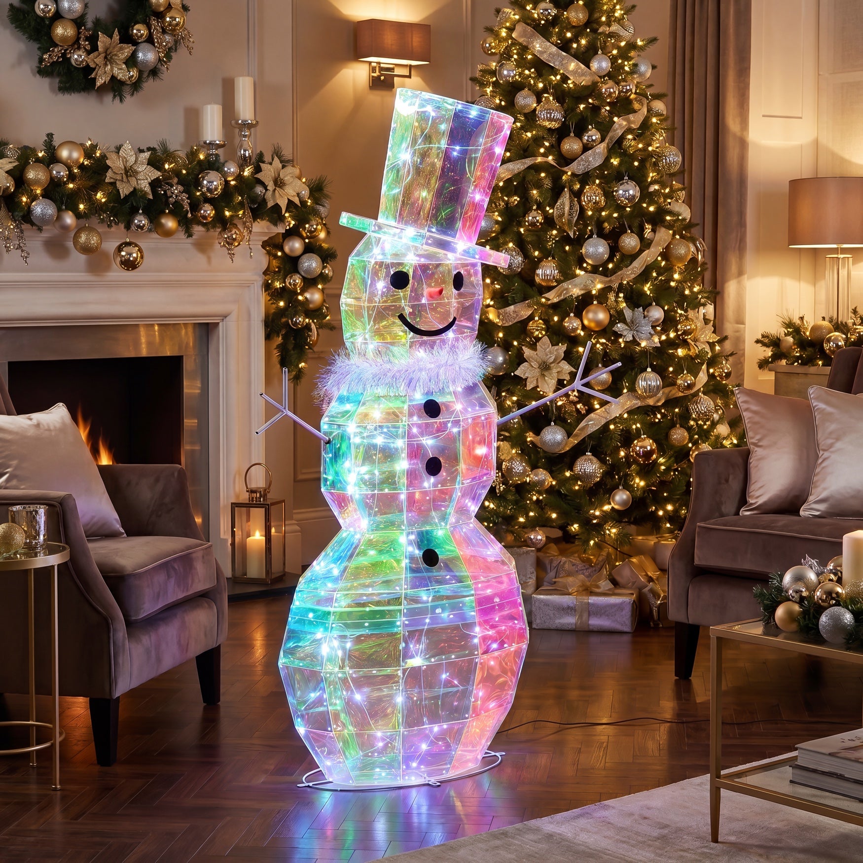 4 Ft. Pre-lit Prismatic Snowman image number 0