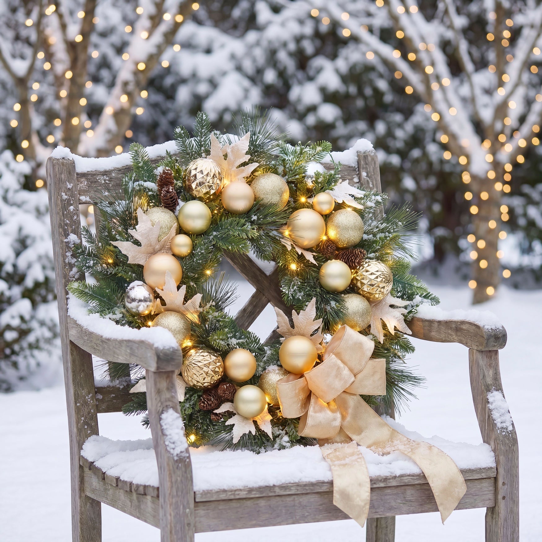 24" Pre-lit Nobel Gold Wreath image number 3