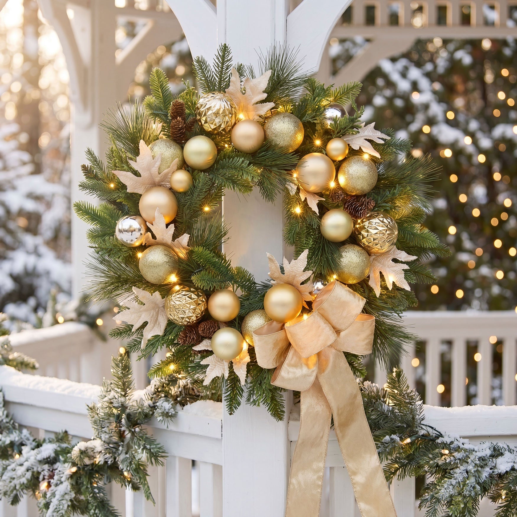 24" Pre-lit Nobel Gold Wreath image number 5