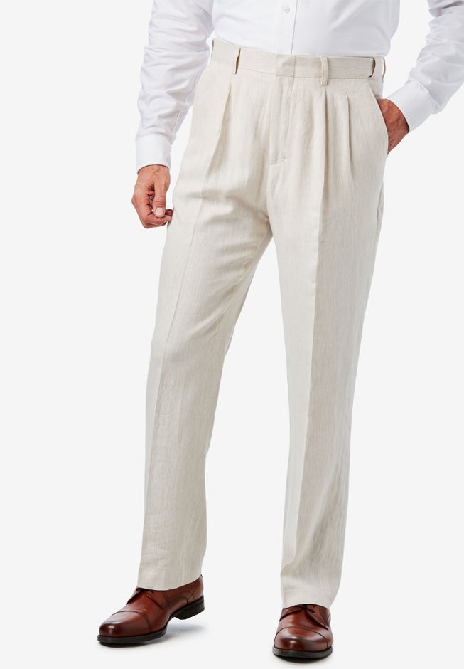 Linen Blend Plain Front Dress Pants image number 1