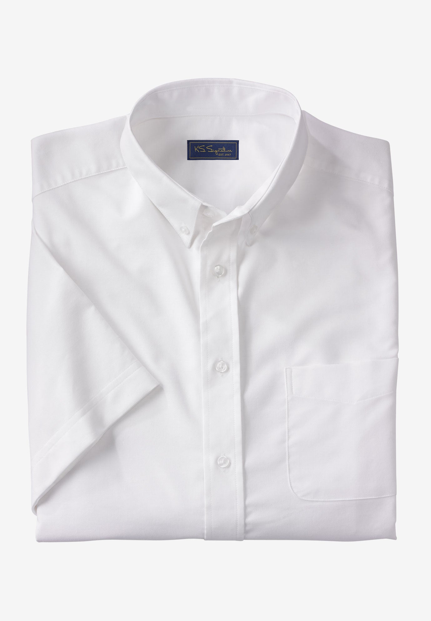 Wrinkle Free Oxford Dress Shirt - Short Sleeve, White | King