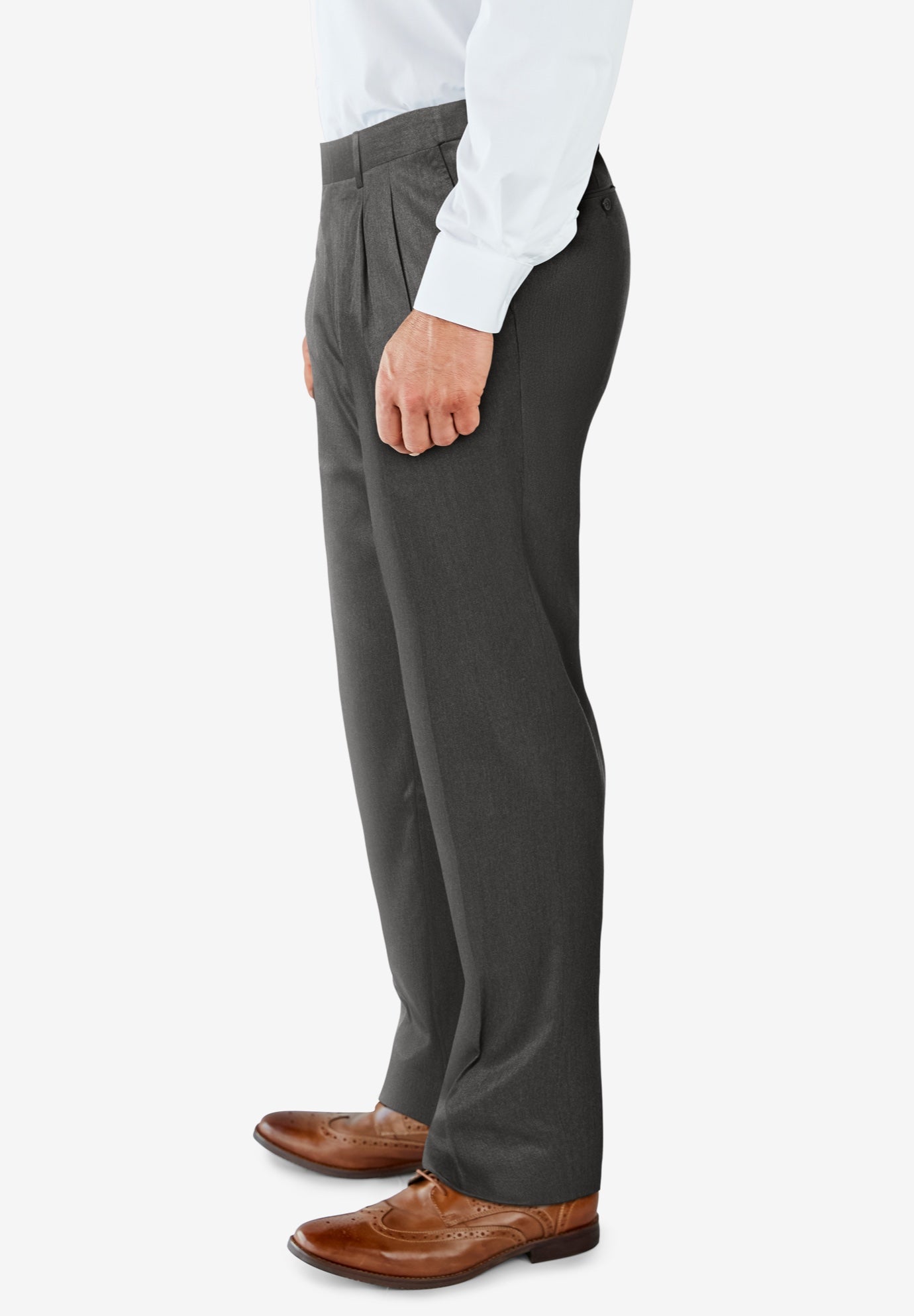 No Hassle Classic Fit Expandable Waist Double-Pleat Dress Pants image number 2
