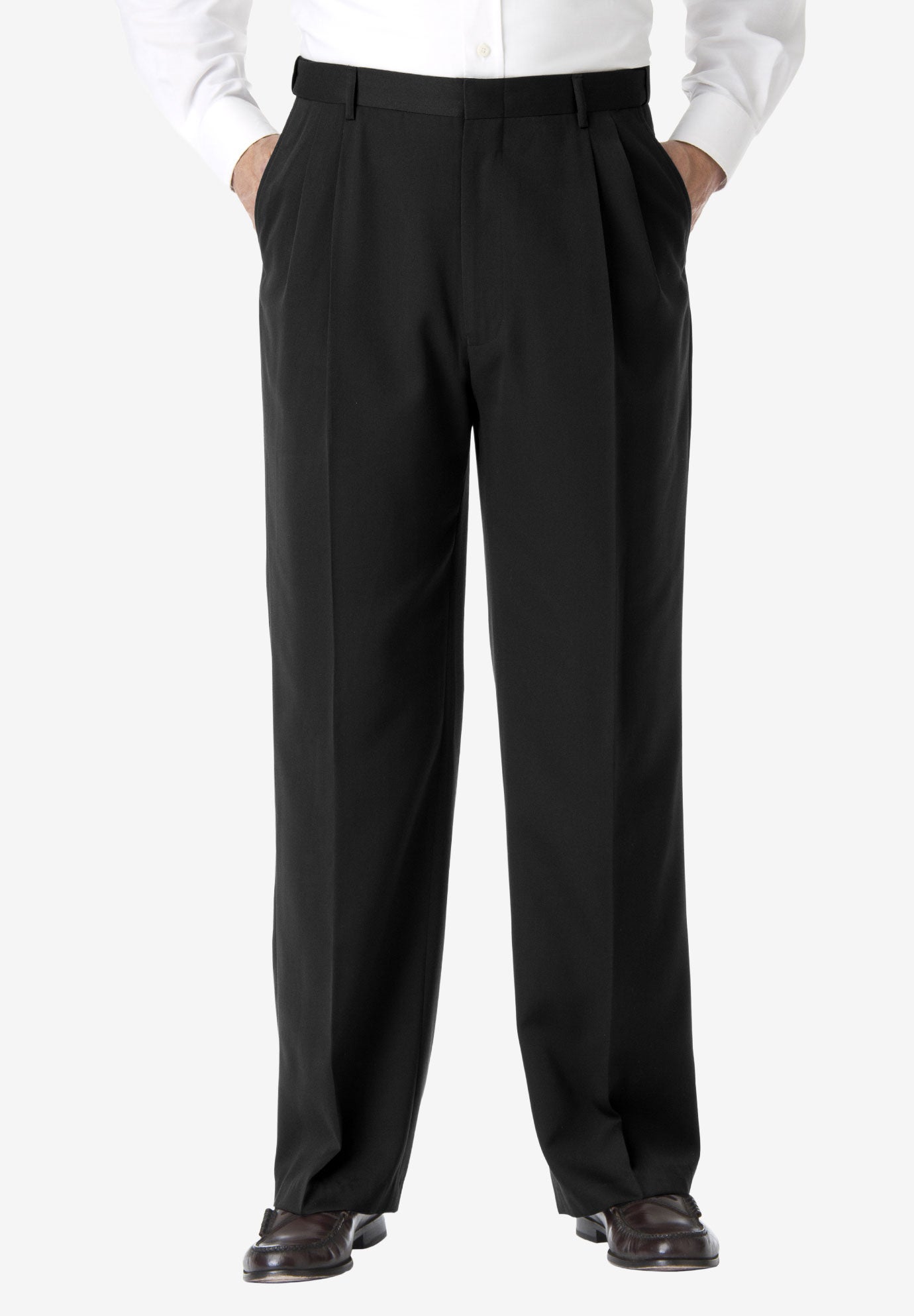 Classic Fit Double-Pleat Dress Pants Expandable Waist, Black