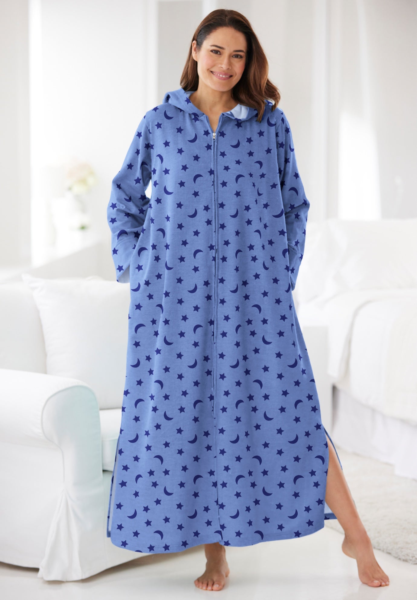 Long Hooded Fleece Sweatshirt Robe image number 4