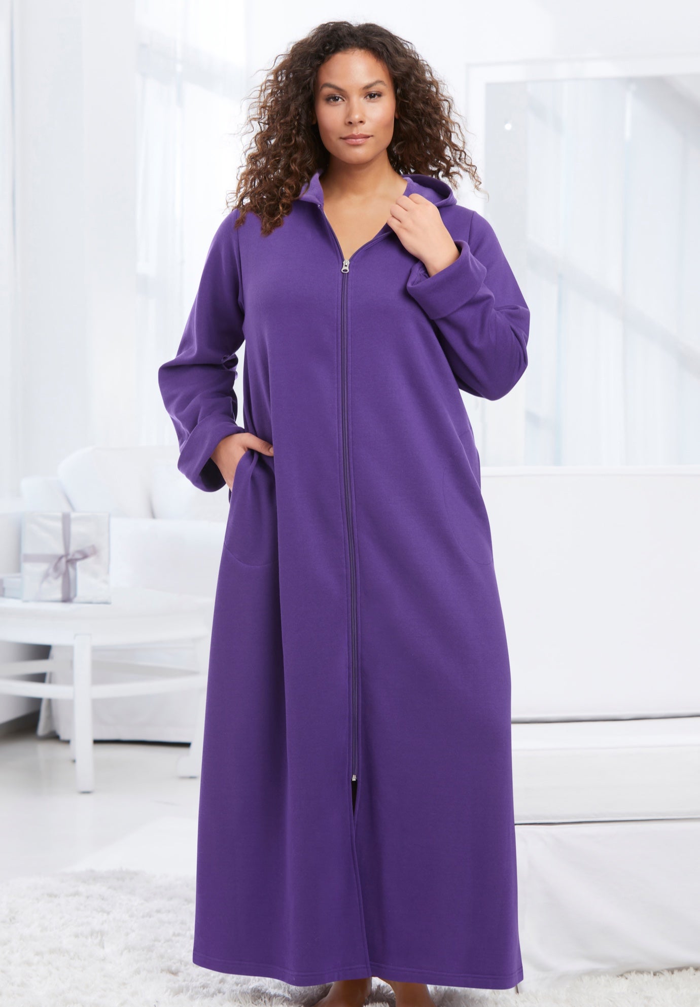 Long Hooded Fleece Sweatshirt Robe image number 5