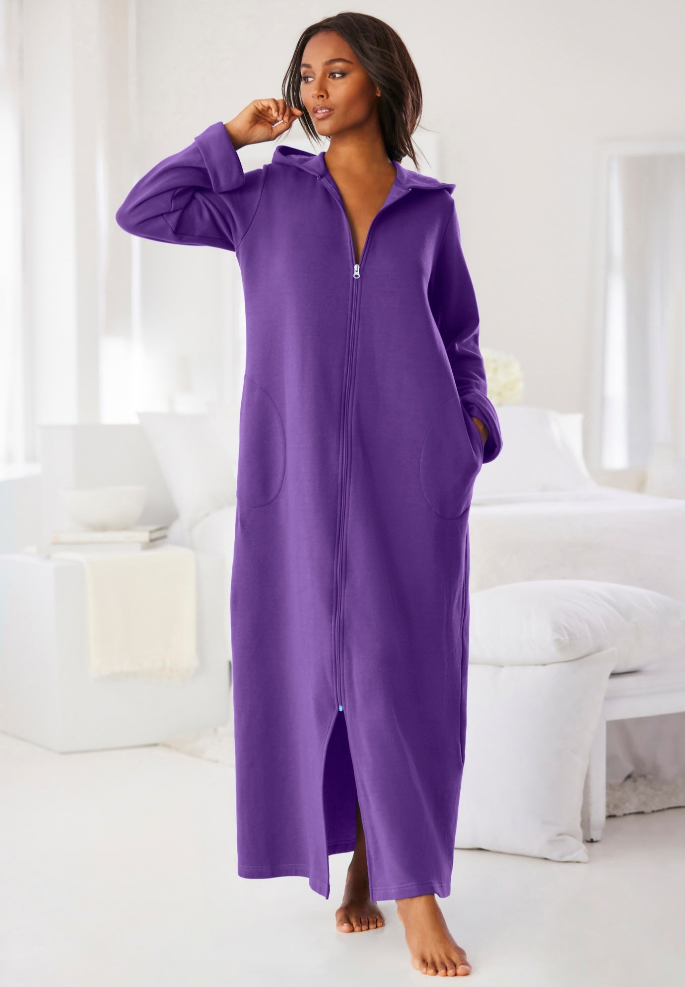 Long Hooded Fleece Sweatshirt Robe image number 6