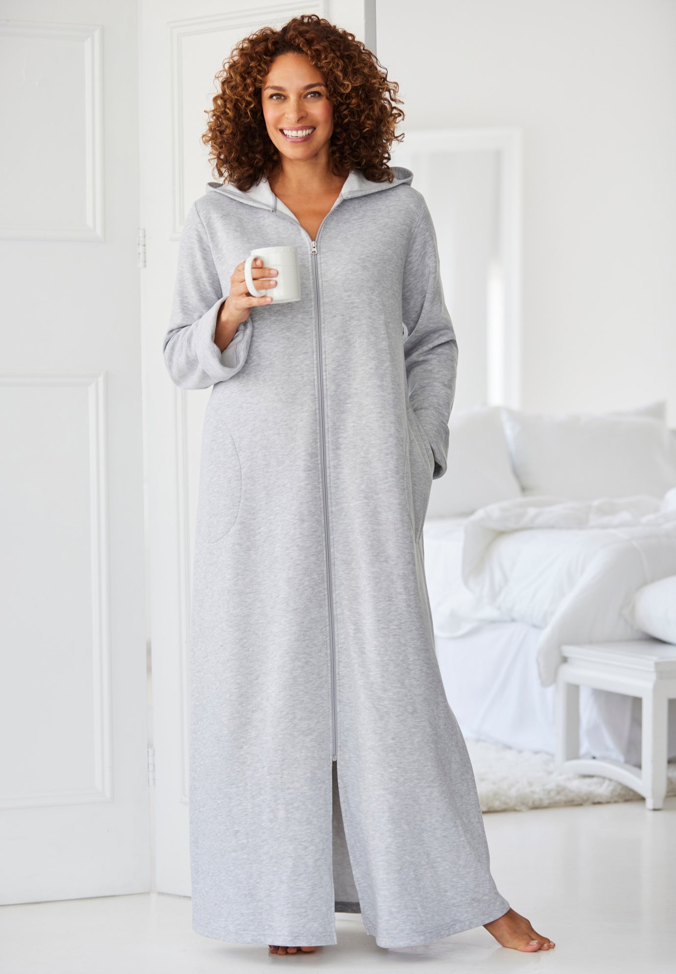 Long Hooded Fleece Sweatshirt Robe image number 7