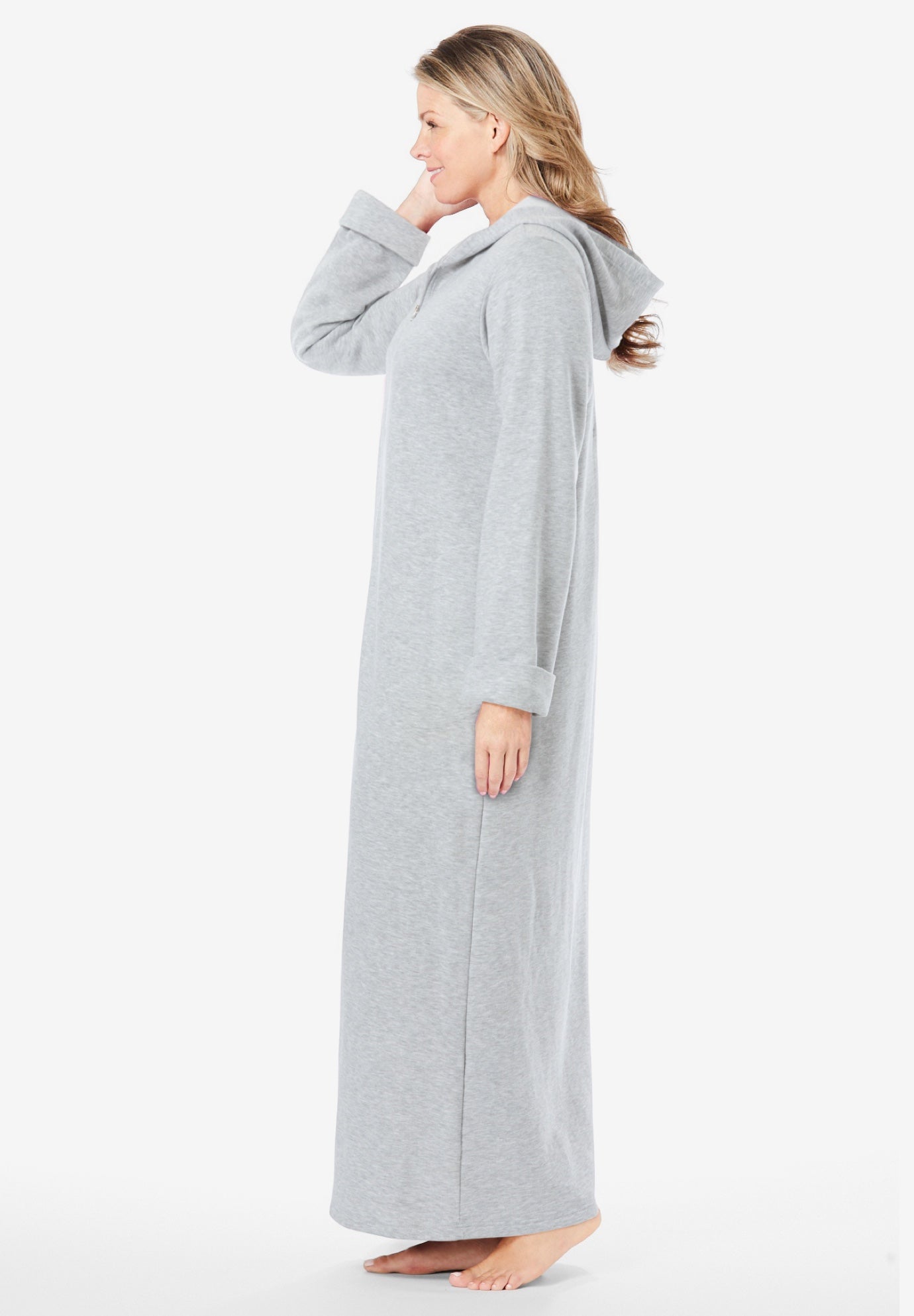 Long Hooded Fleece Sweatshirt Robe image number 2