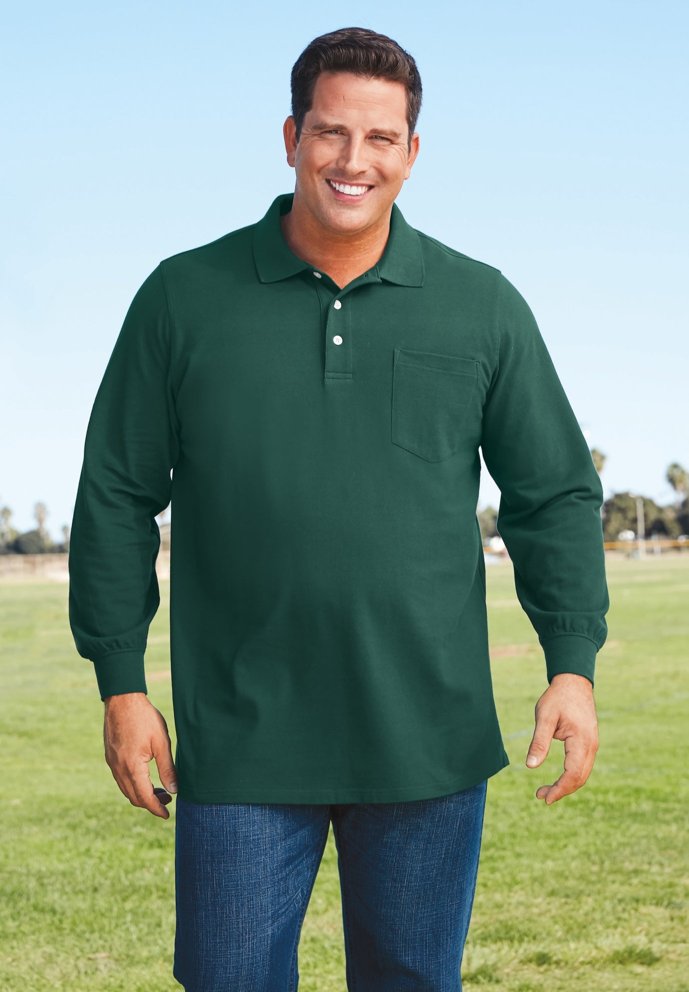 Long-Sleeve Shrink-Less™ Cotton Polo Shirt image number 4