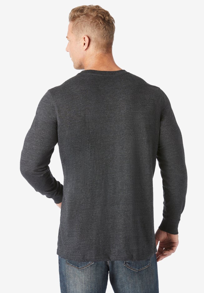 Shrink-Less™ Lightweight Long-Sleeve Crewneck Pocket T-Shirt image number 1