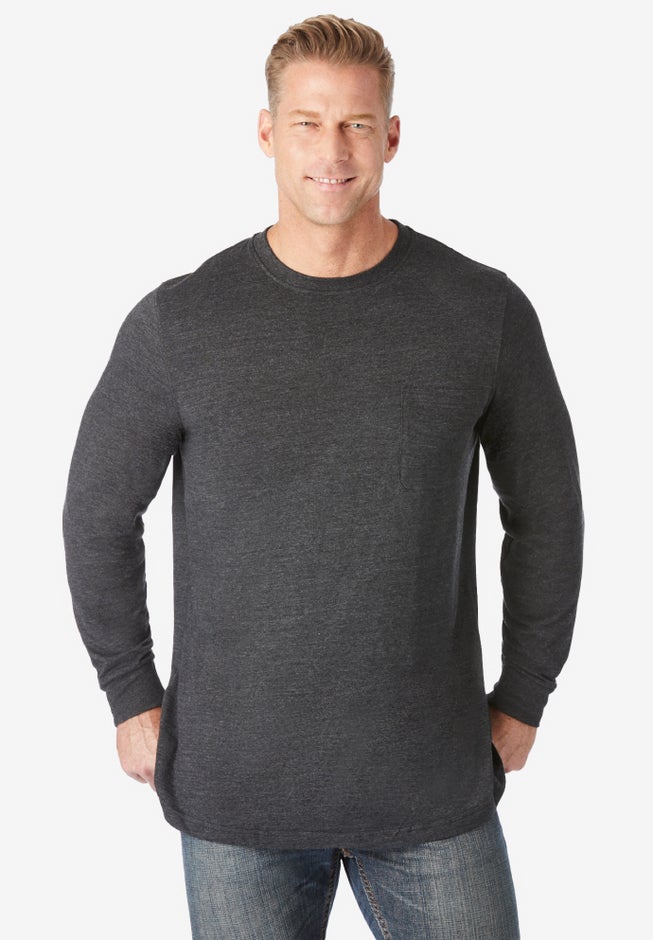Shrink-Less™ Lightweight Long-Sleeve Crewneck Pocket T-Shirt image number 3
