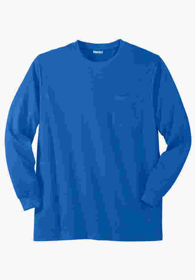Shrink-Less™ Lightweight Long-Sleeve Crewneck Pocket T-Shirt image number 0