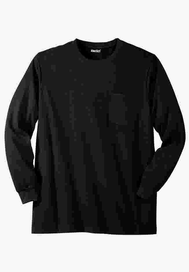 Shrink-Less™ Lightweight Long-Sleeve Crewneck Pocket T-Shirt image number 0
