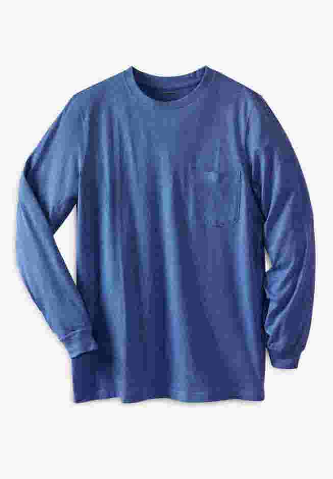 Shrink-Less™ Lightweight Long-Sleeve Crewneck Pocket T-Shirt image number 0