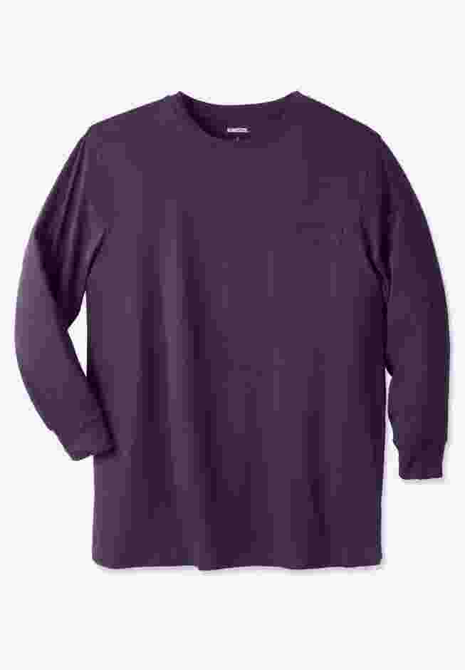 Shrink-Less™ Lightweight Long-Sleeve Crewneck Pocket T-Shirt image number 0