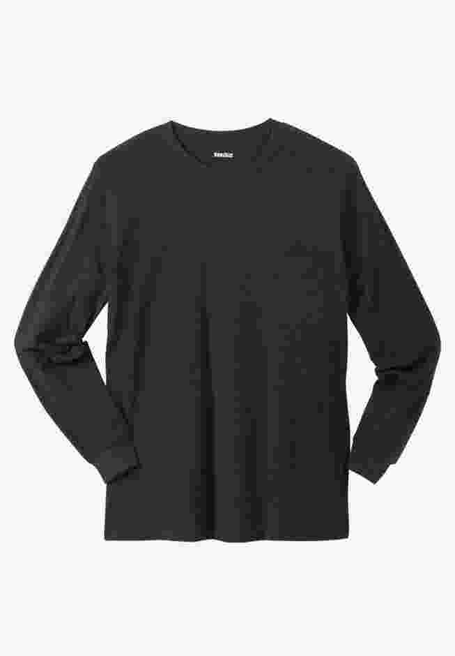 Shrink-Less™ Lightweight Long-Sleeve Crewneck Pocket T-Shirt image number 0