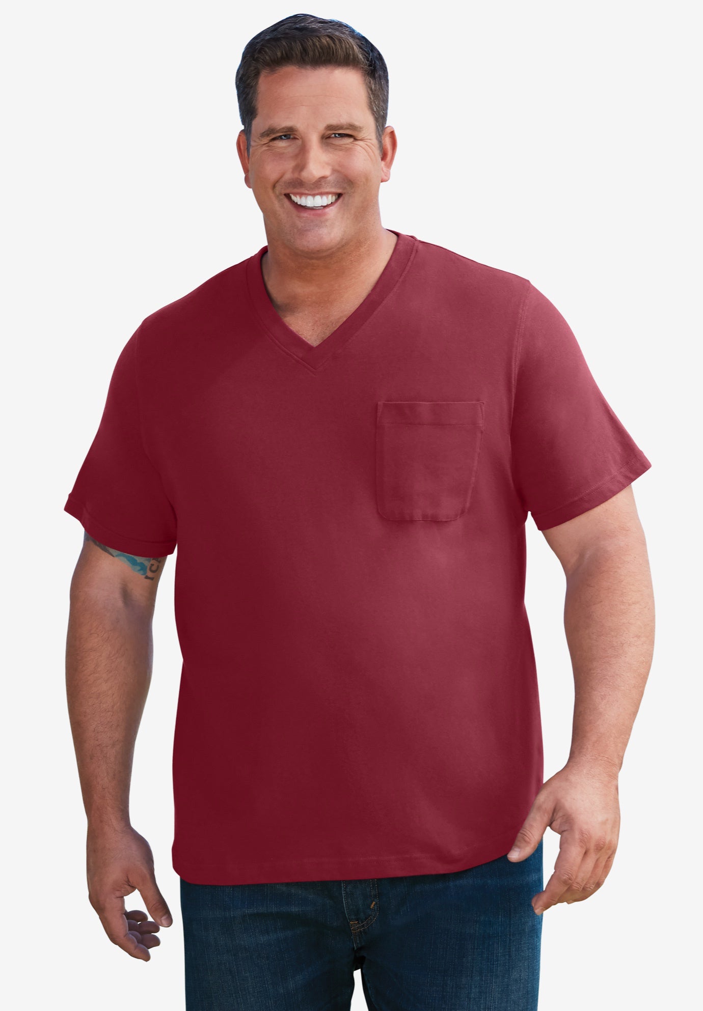 Shrink-Less Lightweight V-Neck Pocket T-Shirt image number 1