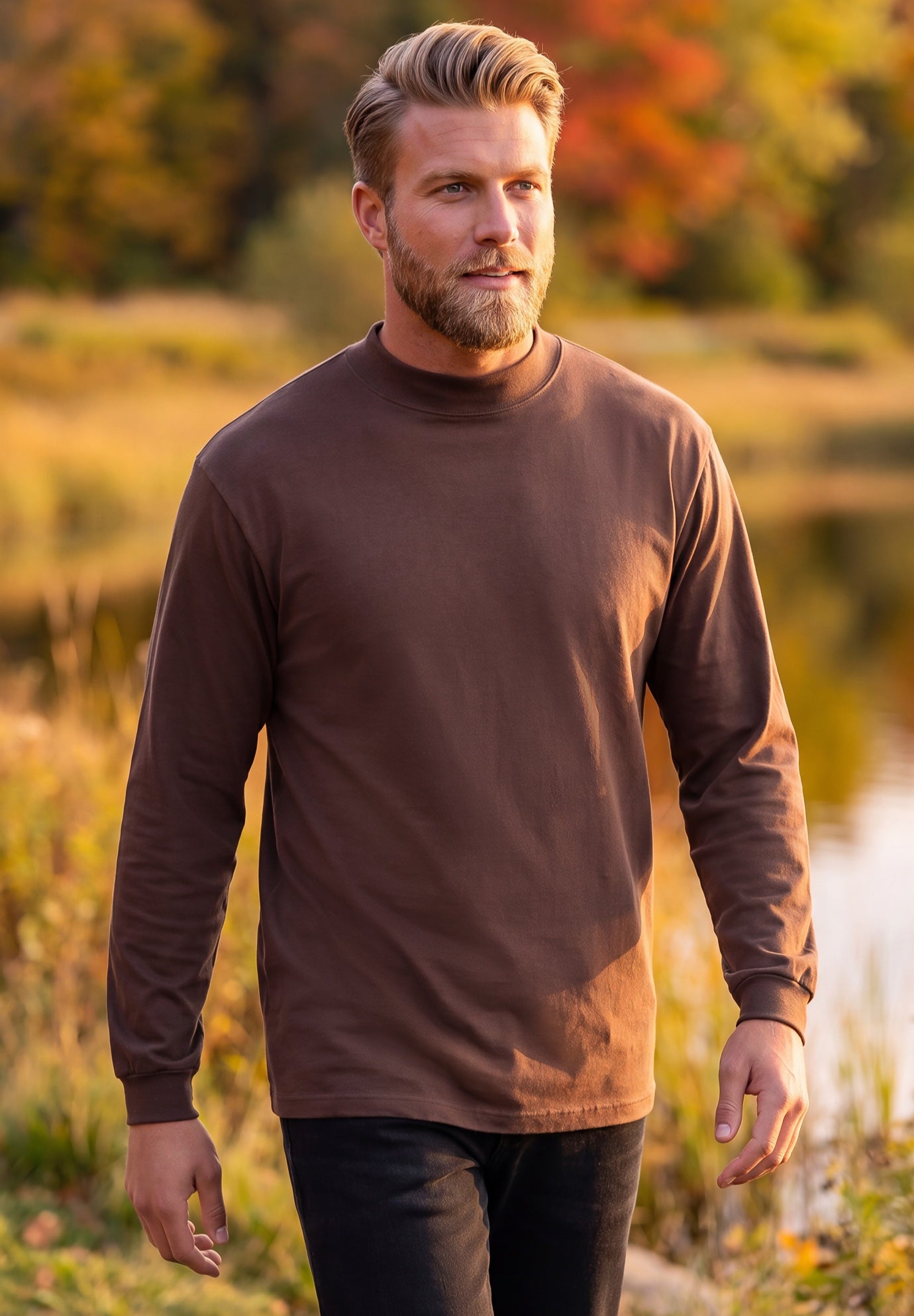 Mock Turtleneck Long-Sleeve Cotton Tee image number 0