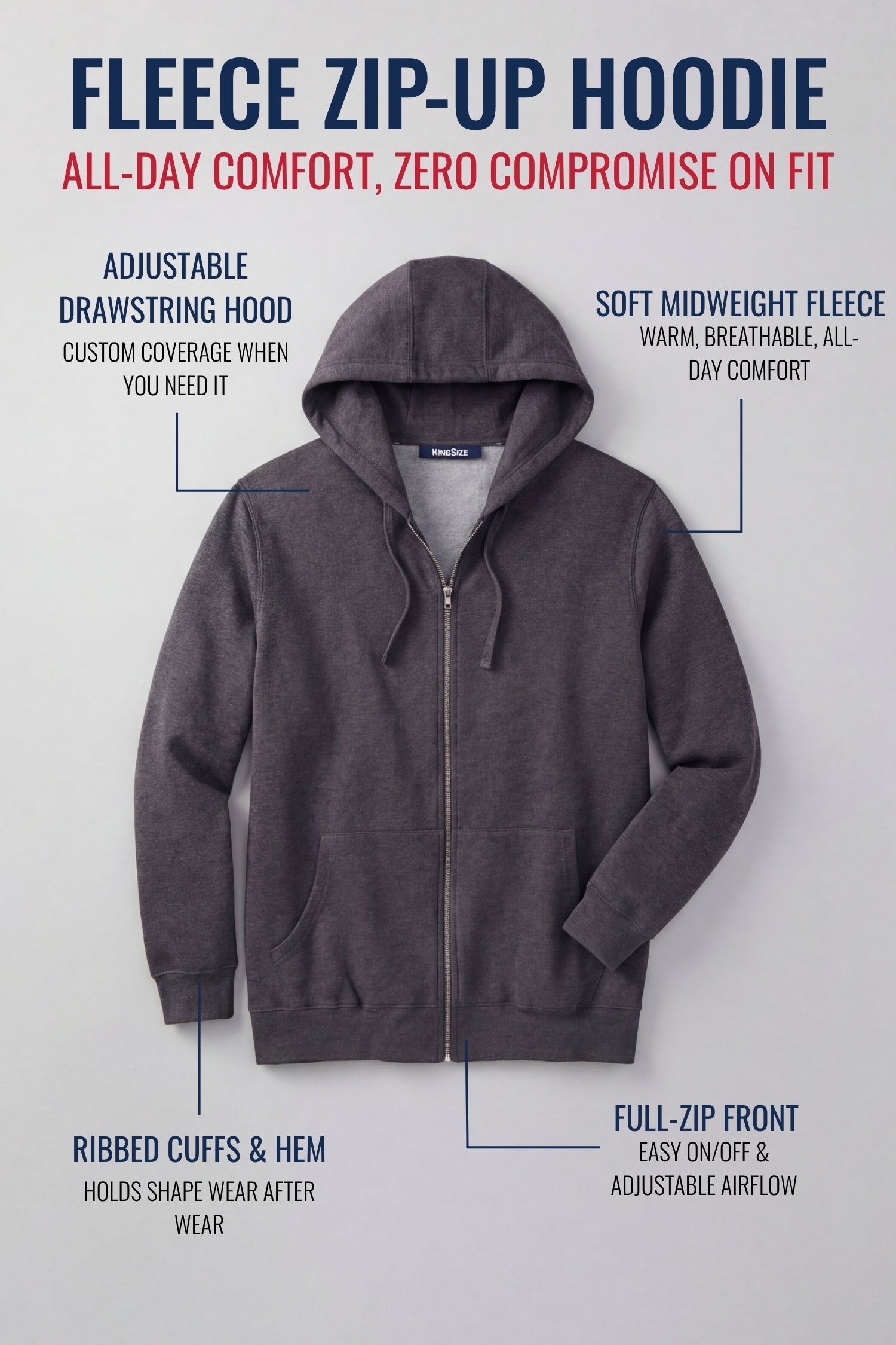 Fleece Zip-Front Hoodie image number 1