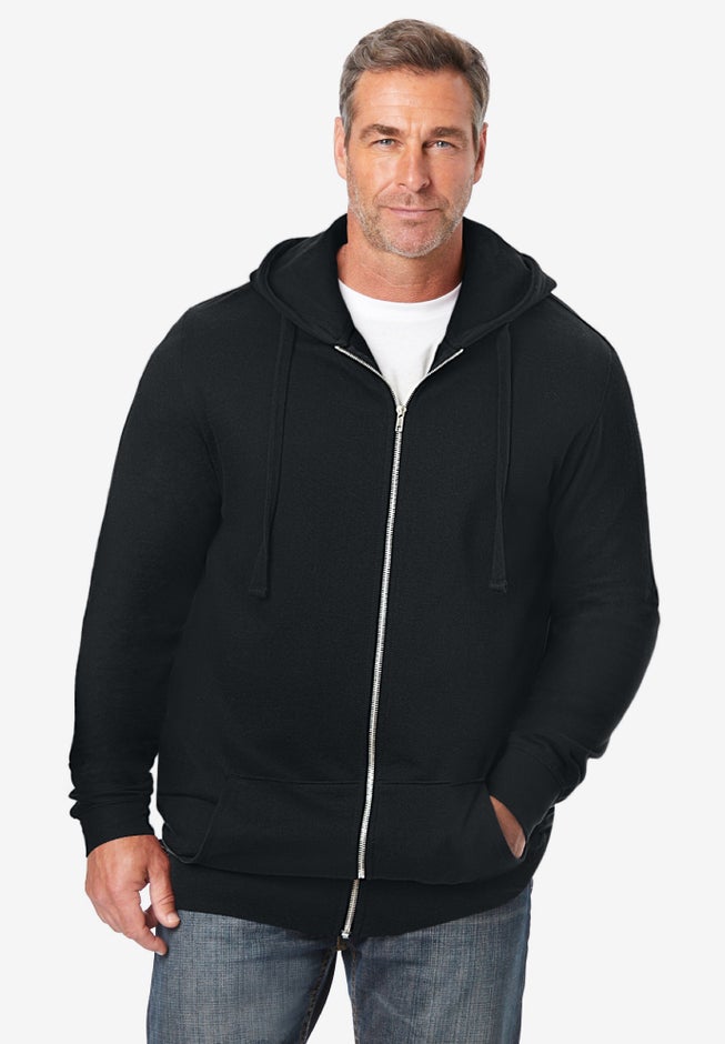 Fleece Zip-Front Hoodie with Pockets Drawstring, Black King Size