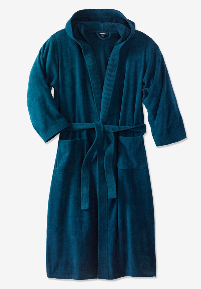 Terry Plush Robe Cotton Terry Hooded Maxi Robe - Plush Velour, Midnight Teal | King Size
