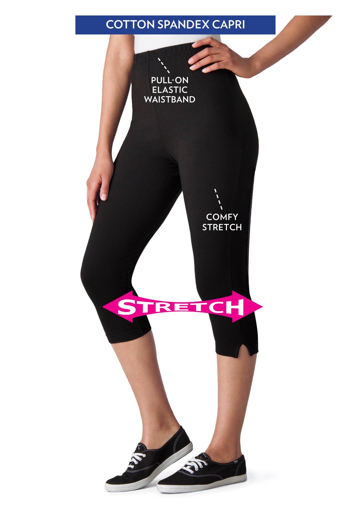 Capri Pull-On Stretch Knit Cotton Spandex Leggings image number 0
