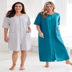 Long French Terry Zip-Front Robe image number null