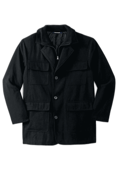 ジャケット・アウター geeong flap pocket wool coat /black Warm Double-Layered Multi-pocket Jacket, Black | King Size