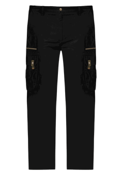 Ripstop Cargo Pants with Side-Elastic Waist, Black King Size