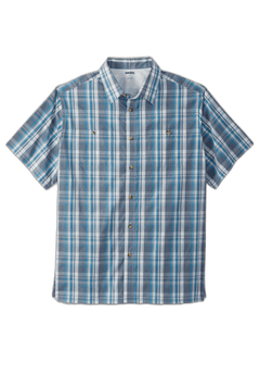 Plaid Short-Sleeve Button-Down Shirt, Slate Blue Plaid