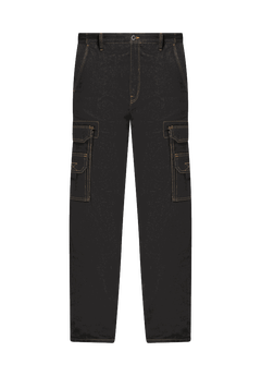 Rugged Marine Cargo Pants with Elastic Waist, Black Denim
