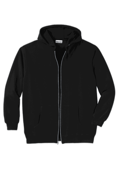 Fleece Zip-Front Hoodie with Pockets Drawstring, Black King Size