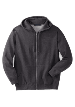 Fleece Zip-Front Hoodie with Pockets & Drawstring, Heather