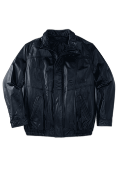 Leather Bomber Jacket with Quilted Lining, Black King Size