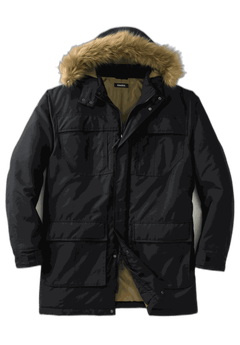 Arctic Snorkel Parka with Faux Fur Trim Hood, Black King Size